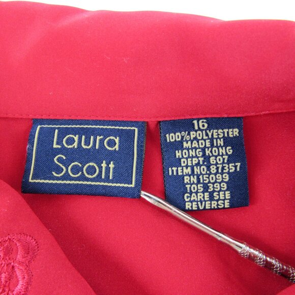 Laura Scott Women's Red Embroidered Hidden Buttons Long Sleeve Blouse Size 16 - Picture 10 of 10